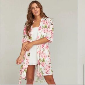 Show Me Your MuMu Robe Kimono White with Pink floral print One Size